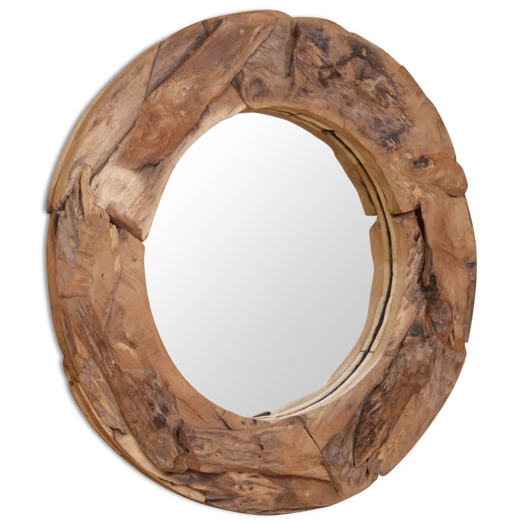 vidaXL Specchio Decorativo in Legno di Teak 80 cm Rotondo