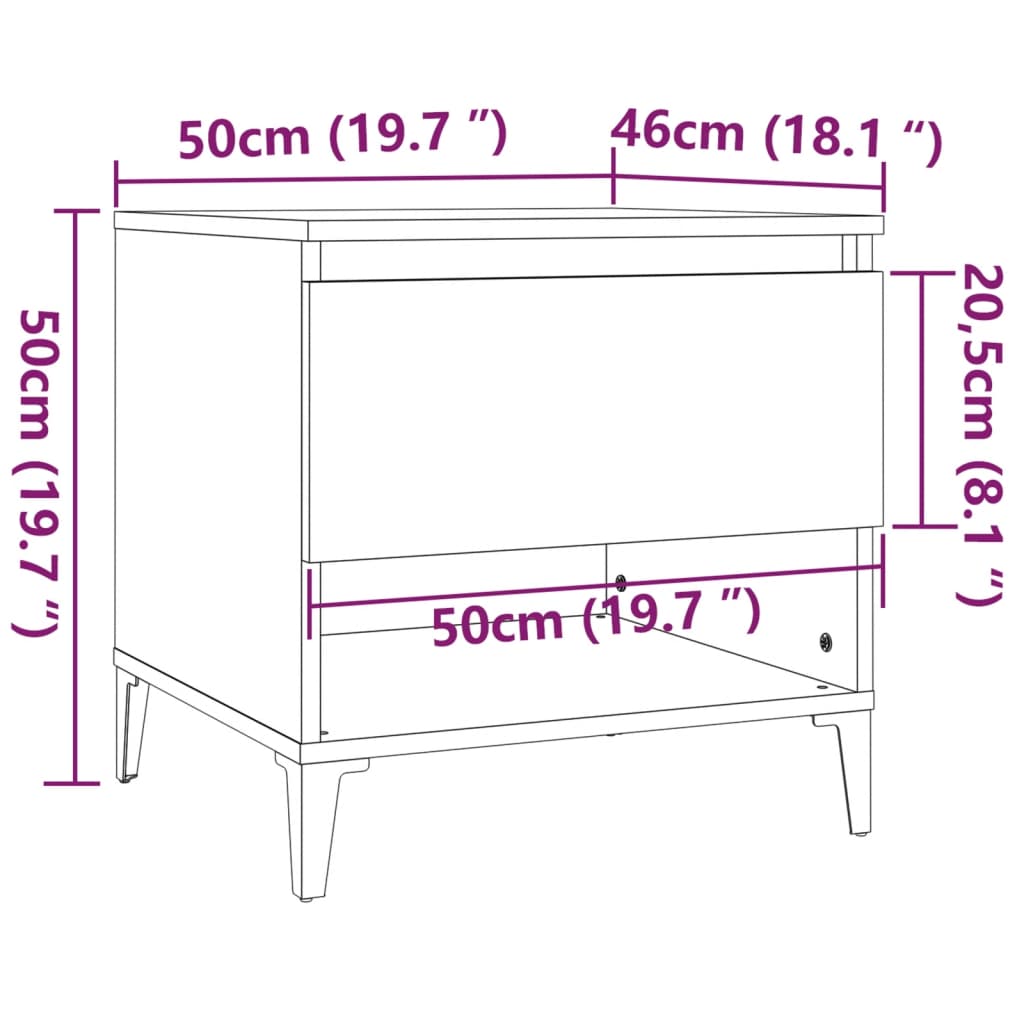 vidaXL Tavolino Rovere Sonoma 50x46x50 cm in Legno Multistrato