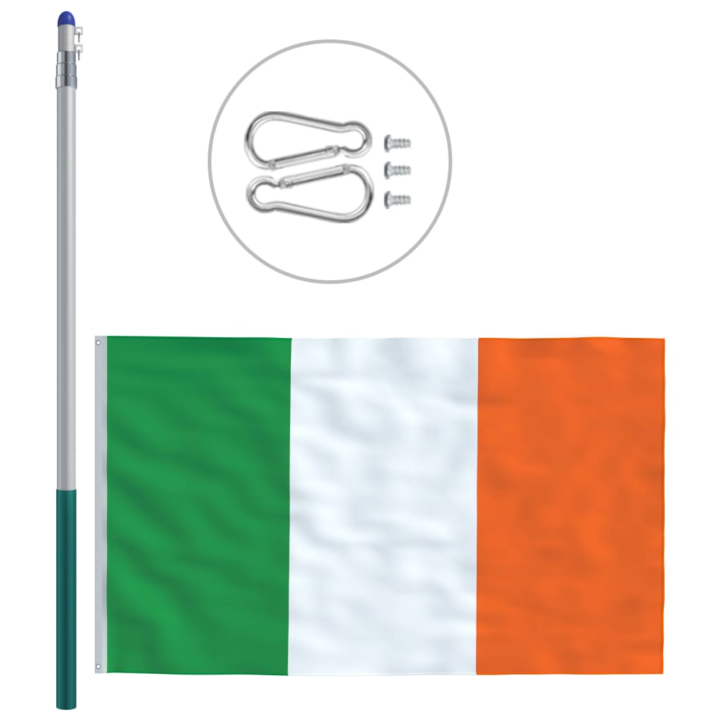 vidaXL Bandiera dell'Irlanda con Pennone in Alluminio 6 m