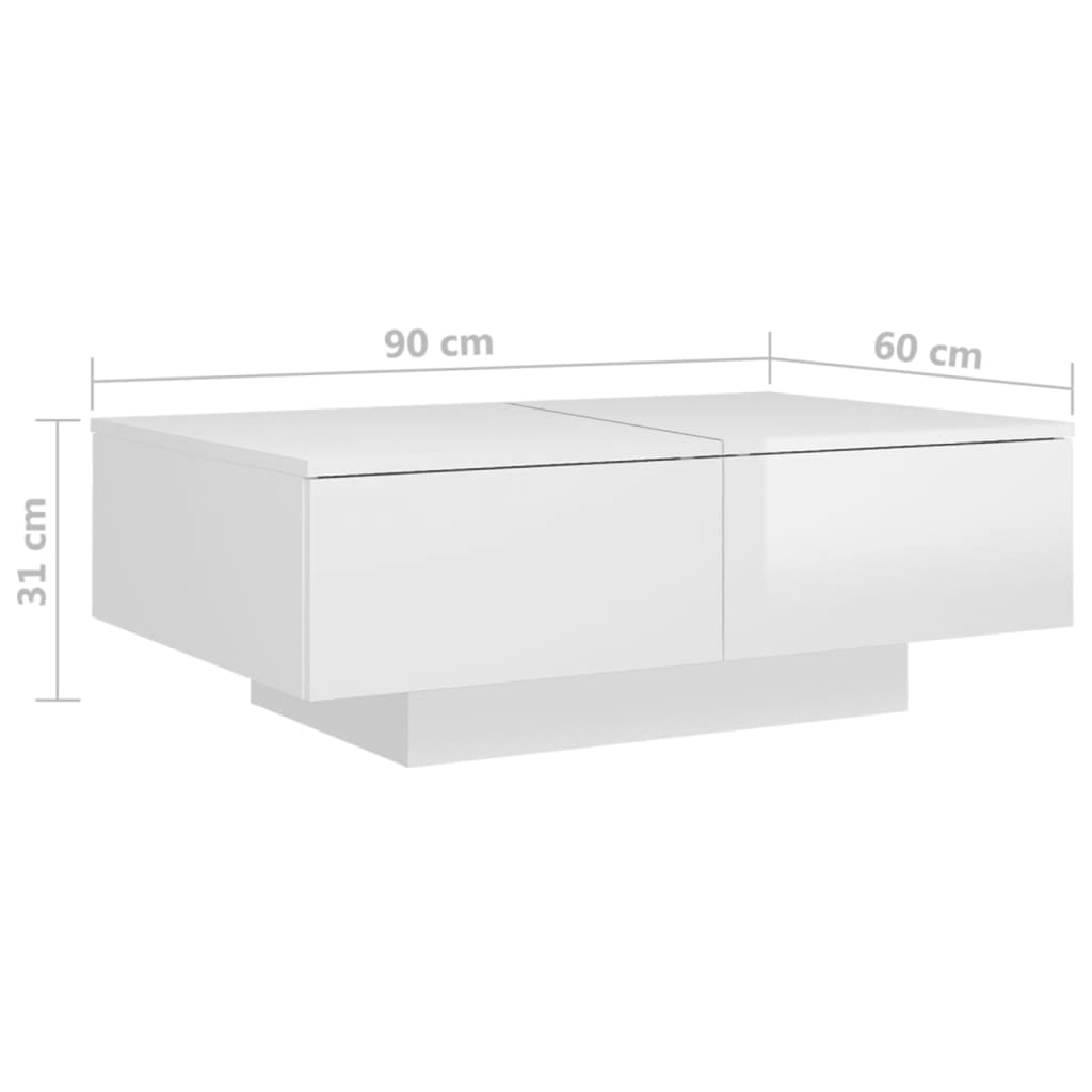 vidaXL Tavolino Salotto Bianco Lucido 90x60x31 cm in Legno Multistrato