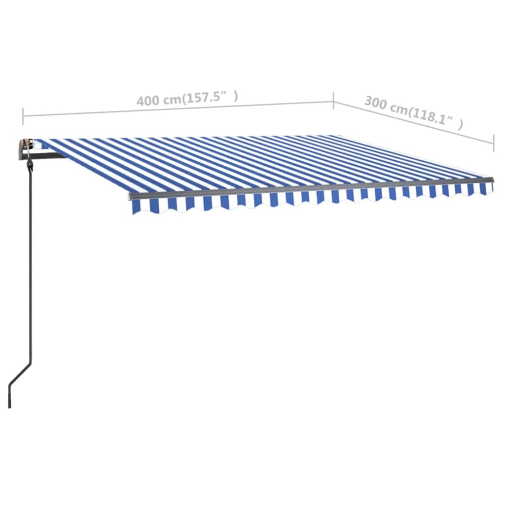 vidaXL Tenda da Sole Retrattile Manuale con Pali 4x3 m Blu e Bianca