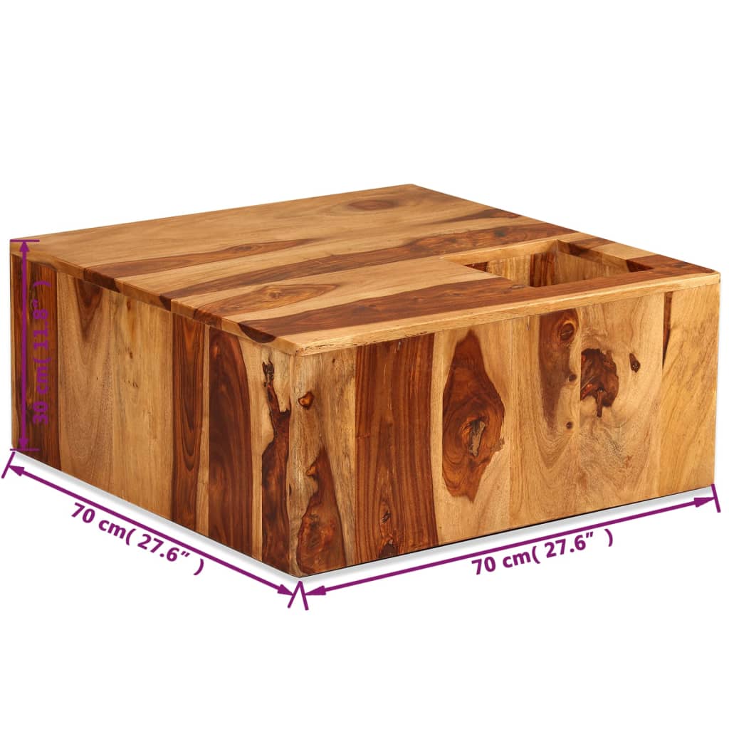 vidaXL Tavolino da Salotto in Legno Massello di Sheesham 70x70x30 cm