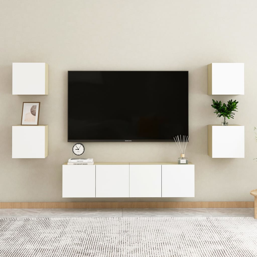 vidaXL Mobile Porta TV a Parete Bianco e Rovere Sonoma 30,5x30x30 cm