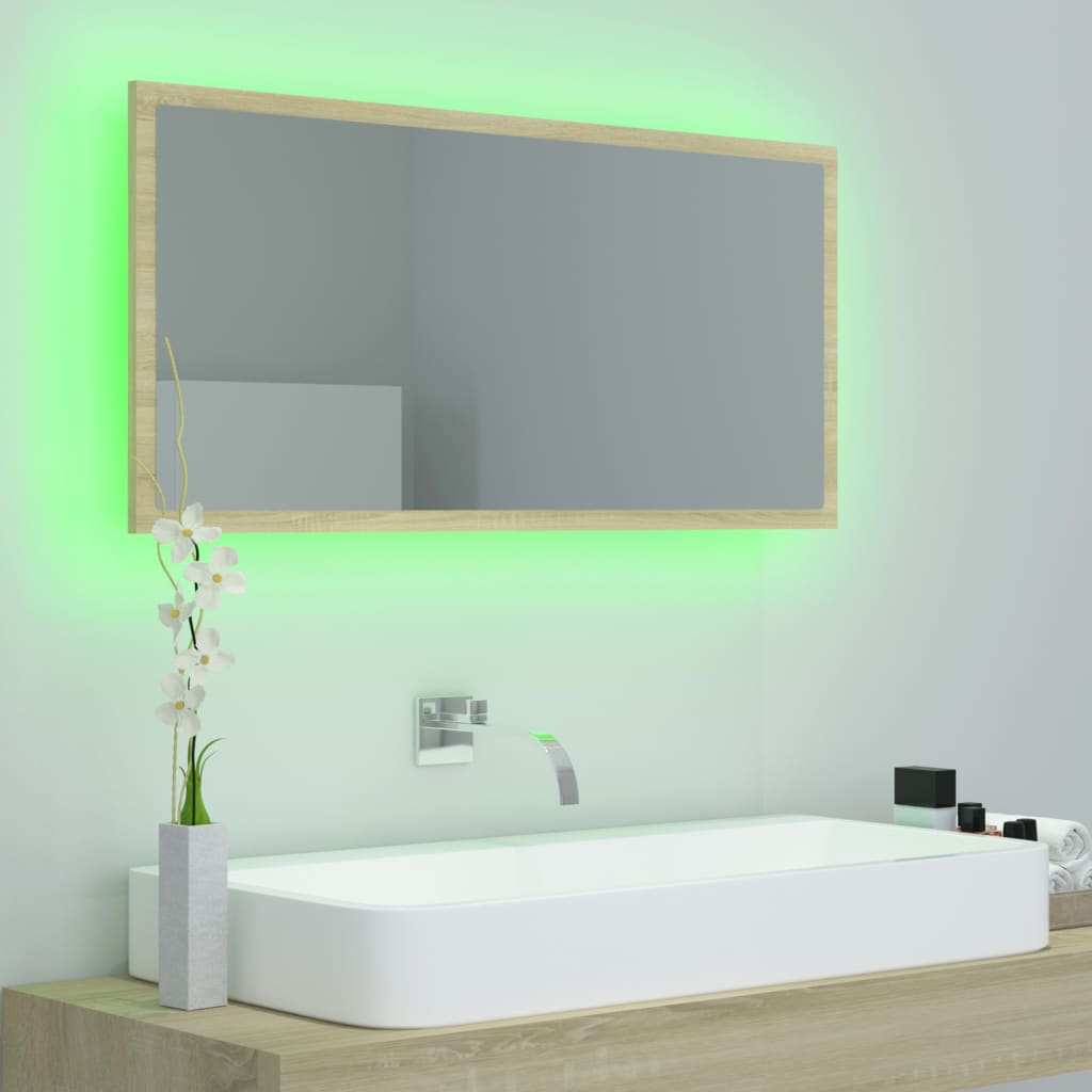 vidaXL Specchio da Bagno LED Rovere Sonoma 90x8,5x37 cm in Acrilico