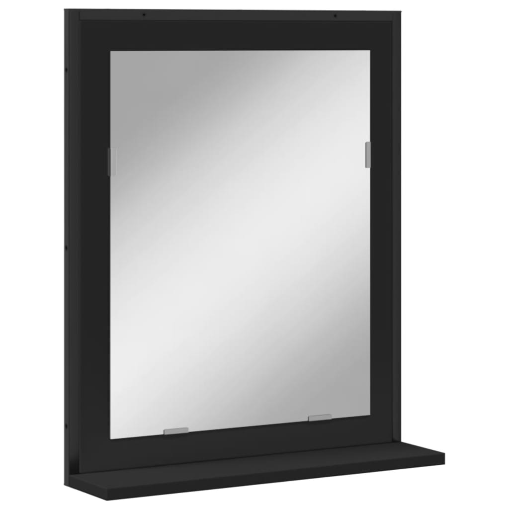 vidaXL Specchio da Bagno con Ripiano Nero 50x12x60cm Legno Multistrato