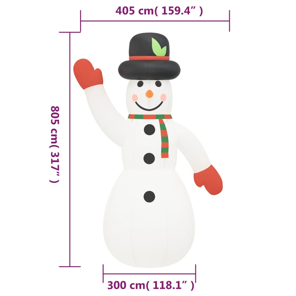 vidaXL Pupazzo di Neve Natalizio Gonfiabile con LED 805 cm