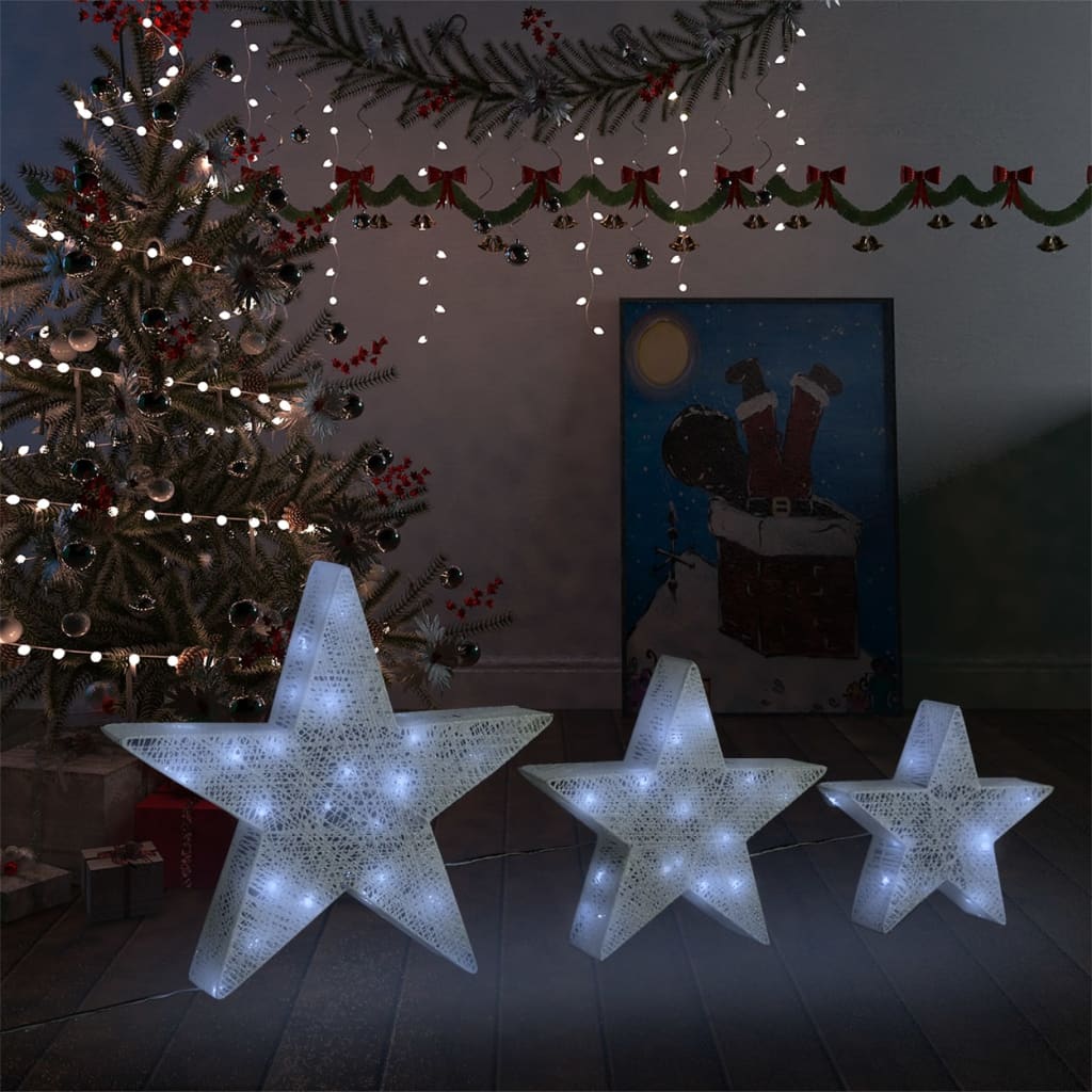 vidaXL Decorazioni di Natale Stelle 3pz Bianco LED per Interni Esterni