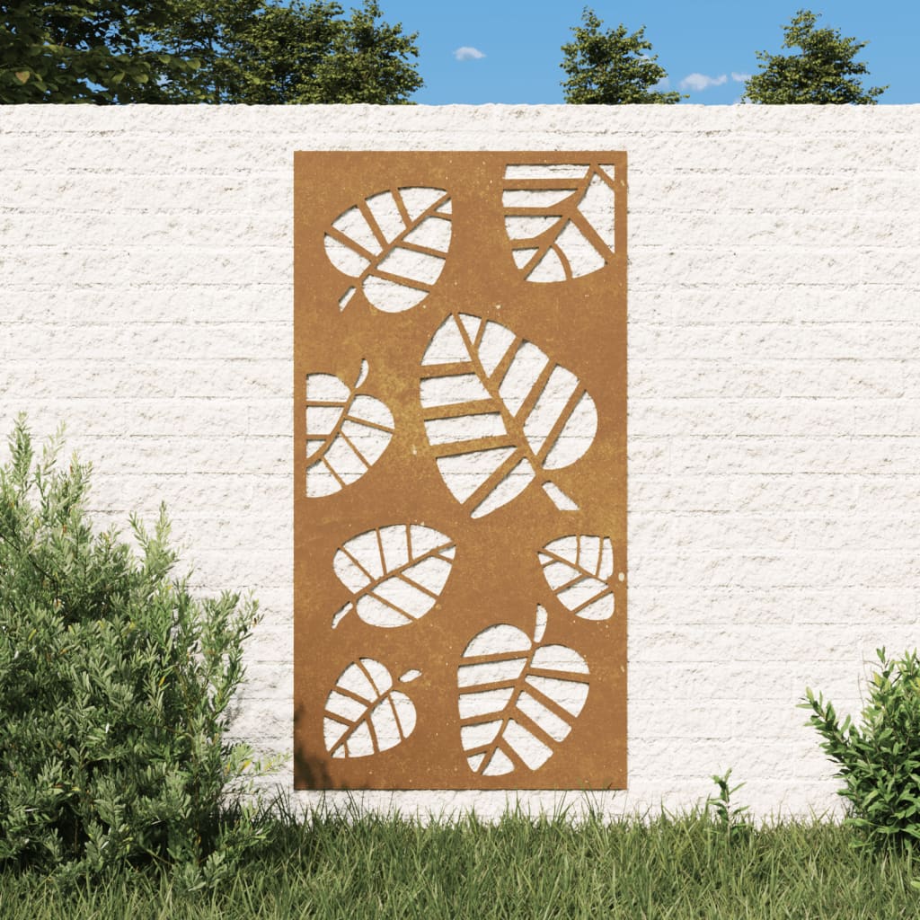 vidaXL Decorazione Muro da Giardino 105x55 cm Foglia Acciaio Corten