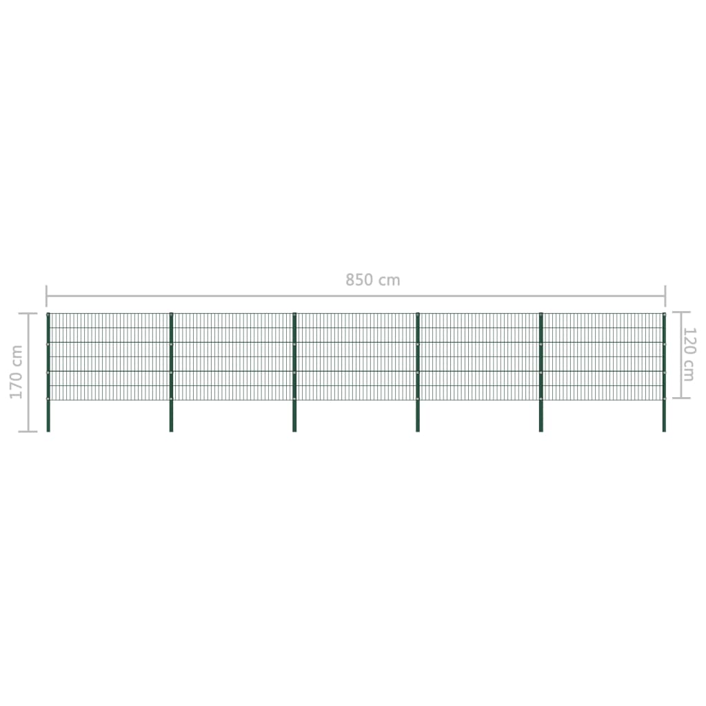 vidaXL Pannello di Recinzione con Pali in Ferro 8,5x1,2 m Verde