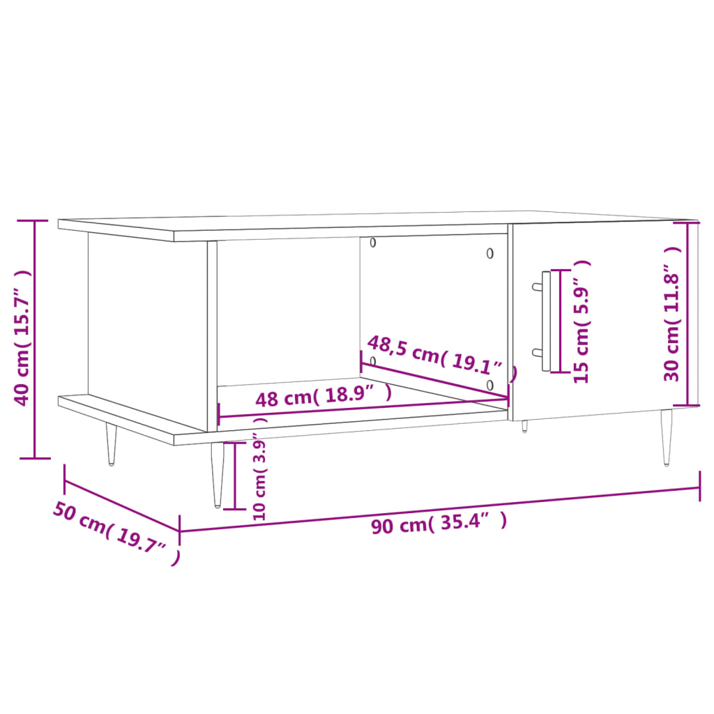 vidaXL Tavolino da Salotto Nero 90x50x40 cm in Legno Multistrato