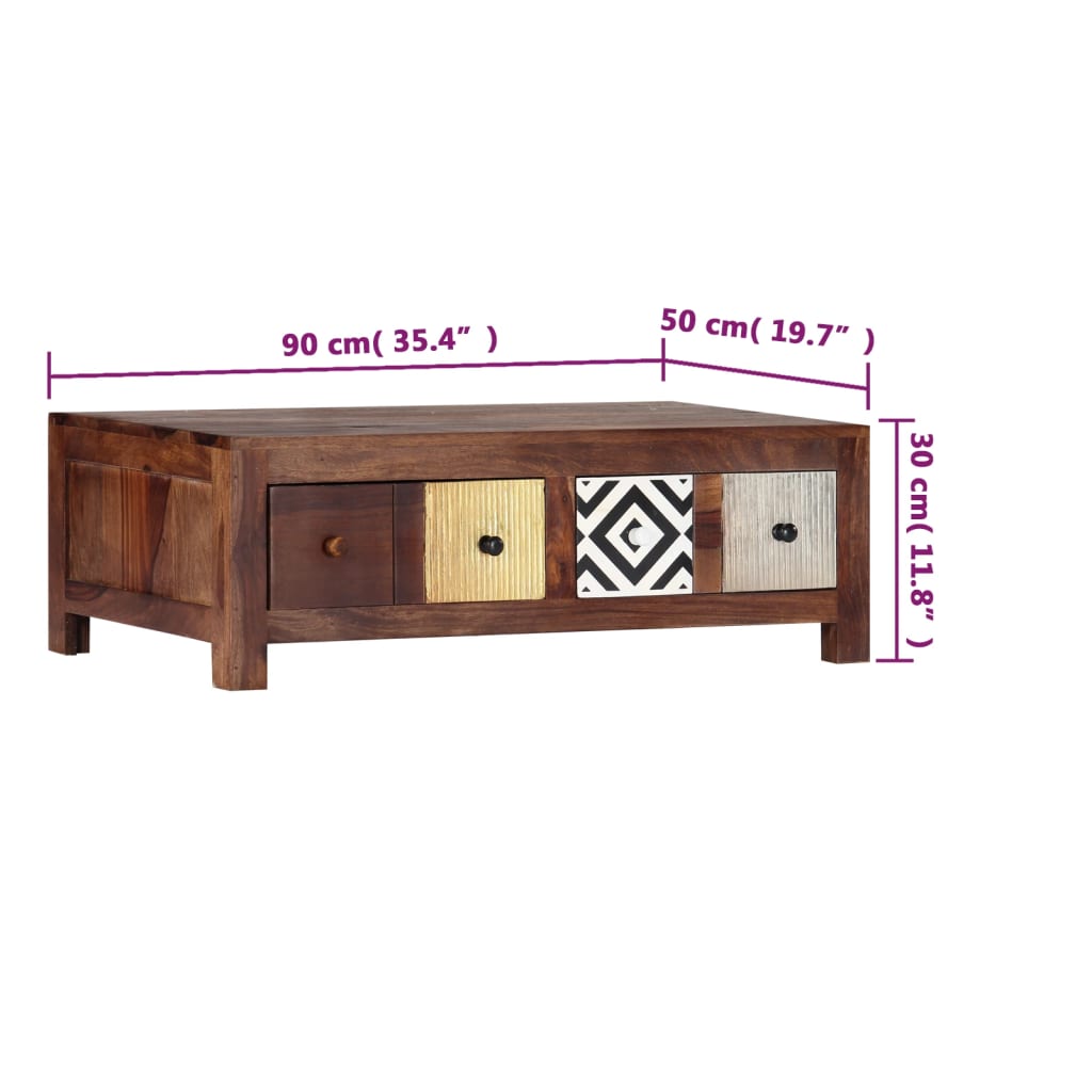 vidaXL Tavolino da Salotto 90x50x30 cm in Legno Massello di Sheesham