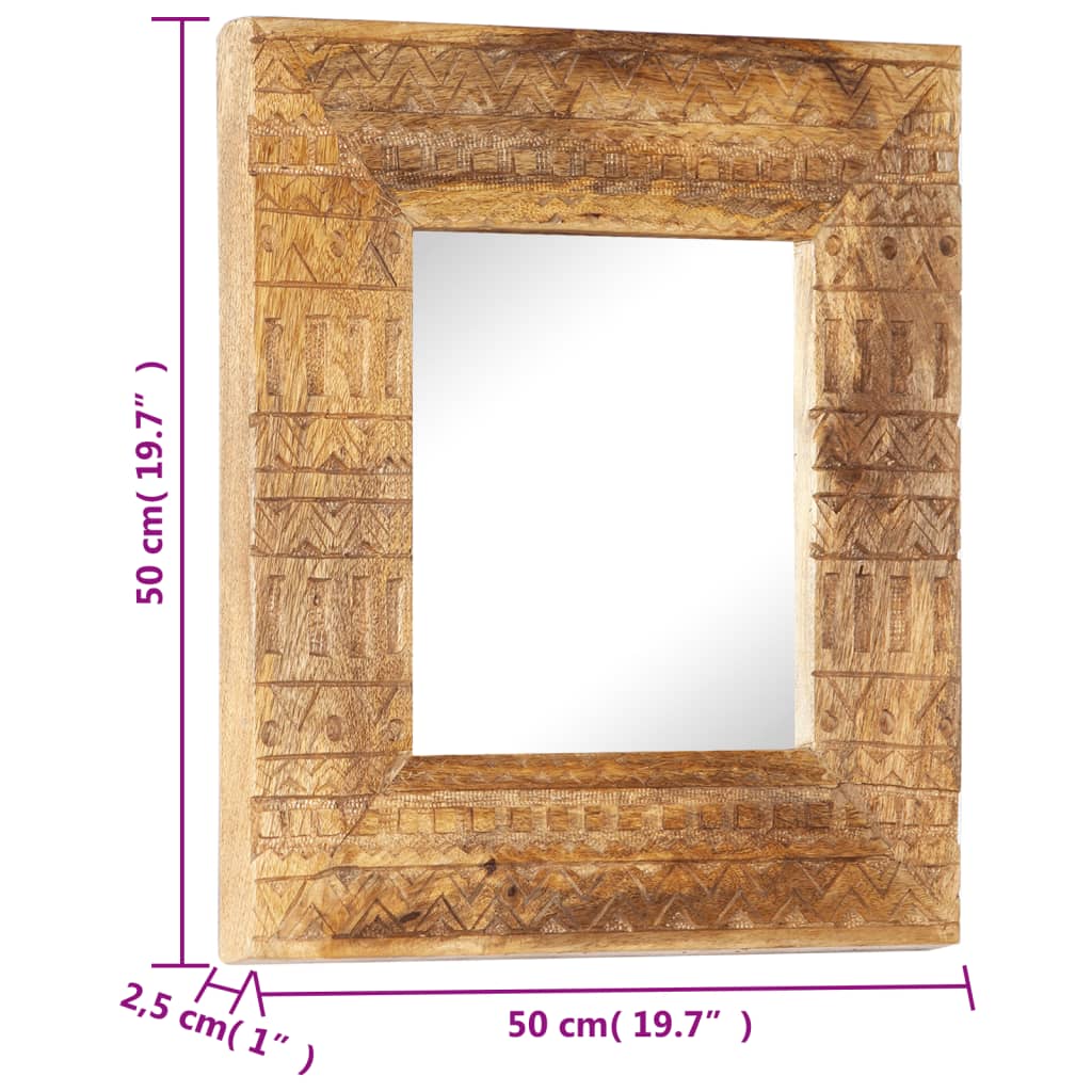vidaXL Specchio Intagliato a Mano Bianco 50x50x2,5cm in Legno di Mango