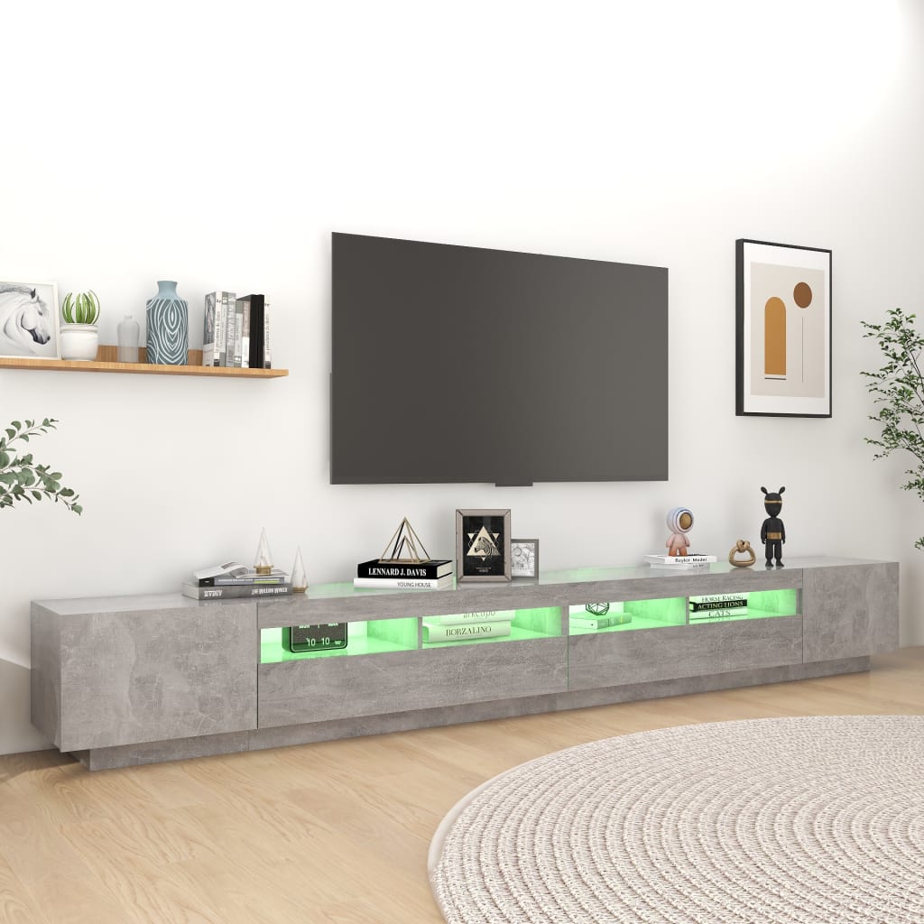 vidaXL Mobile Porta TV con Luci LED Grigio Cemento 300x35x40 cm