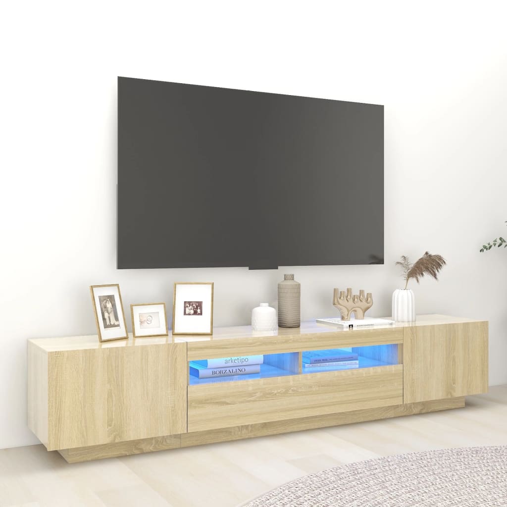 vidaXL Mobile Porta TV con Luci LED Rovere Sonoma 200x35x40 cm