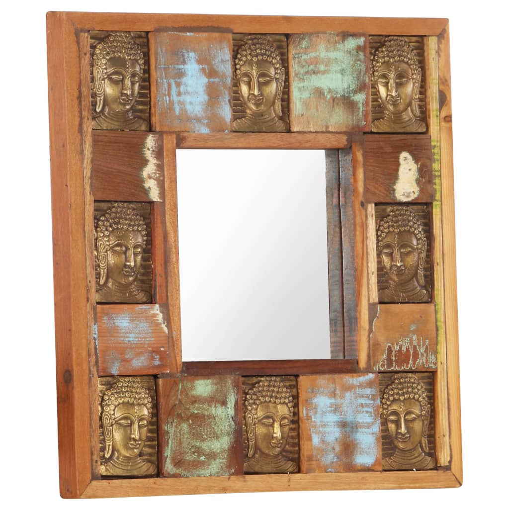vidaXL Specchio Decorato con Buddha 50x50cm Legno Massello di Recupero