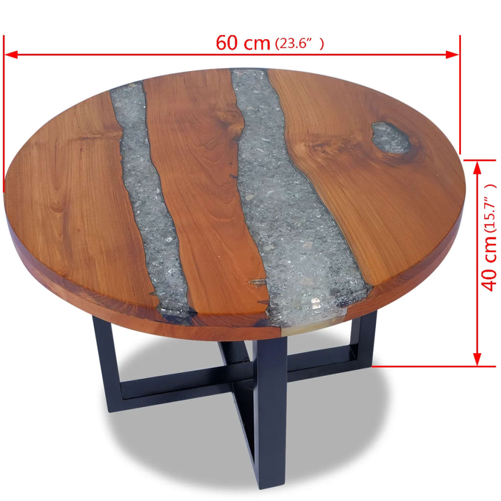 vidaXL Tavolino da Salotto in Legno di Teak e Resina 60 cm