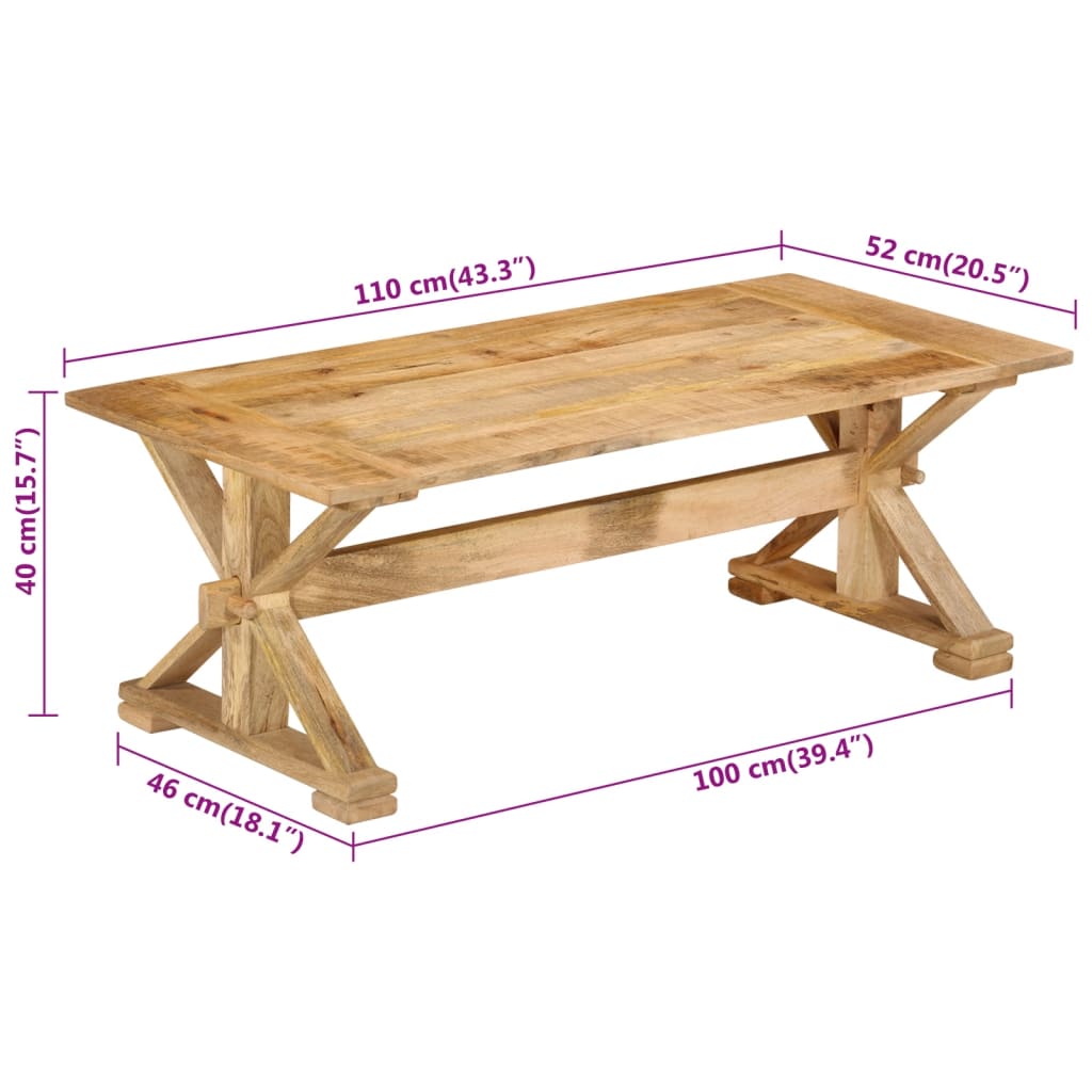 vidaXL Tavolino da Salotto 110x52x40 cm in Legno Massello di Mango