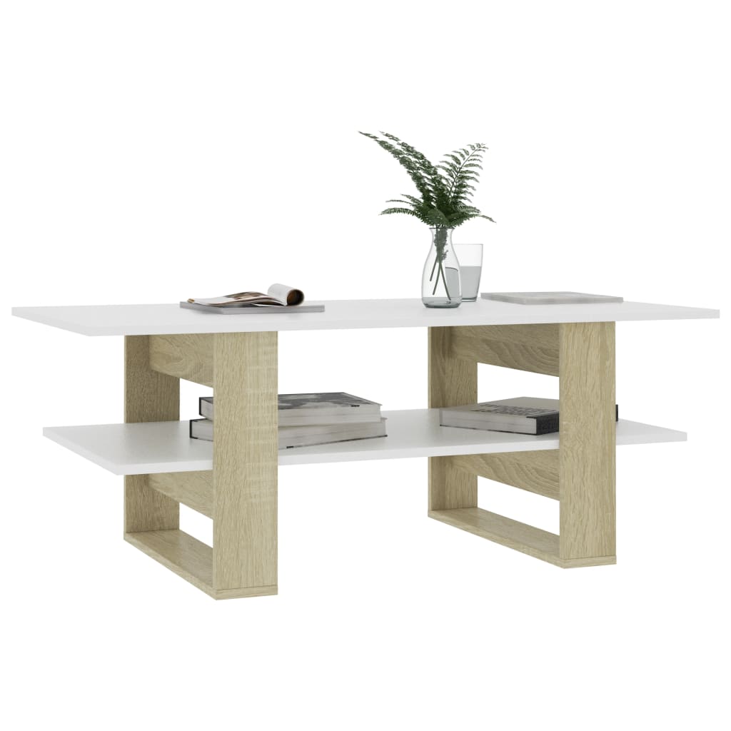 vidaXL Tavolino Bianco e Rovere Sonoma 110x55x42 cm Legno Multistrato