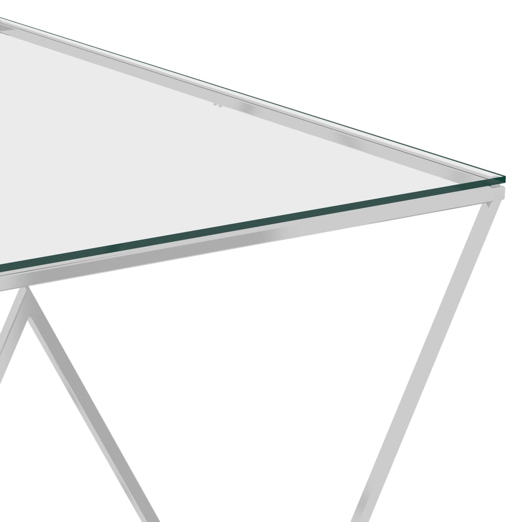 vidaXL Tavolino da Caffè Argento 55x55x55 cm in Acciaio Inox e Vetro