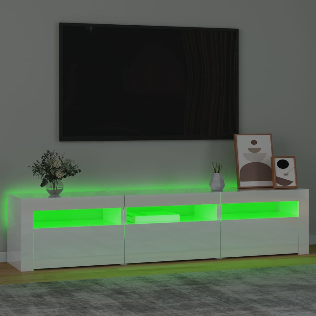 vidaXL Mobile Porta TV con Luci LED Bianco Lucido 180x35x40 cm