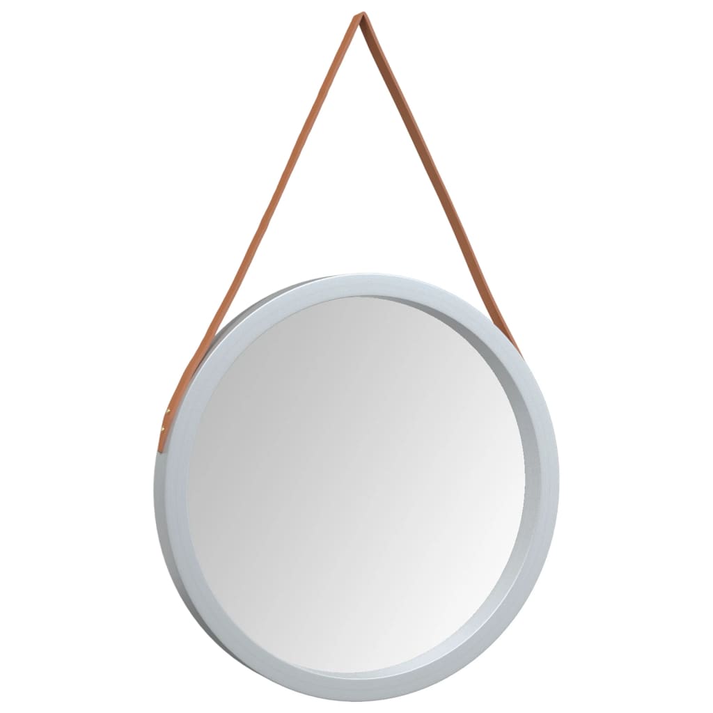 vidaXL Specchio da Parete con Cinghia Argento Ø 55 cm