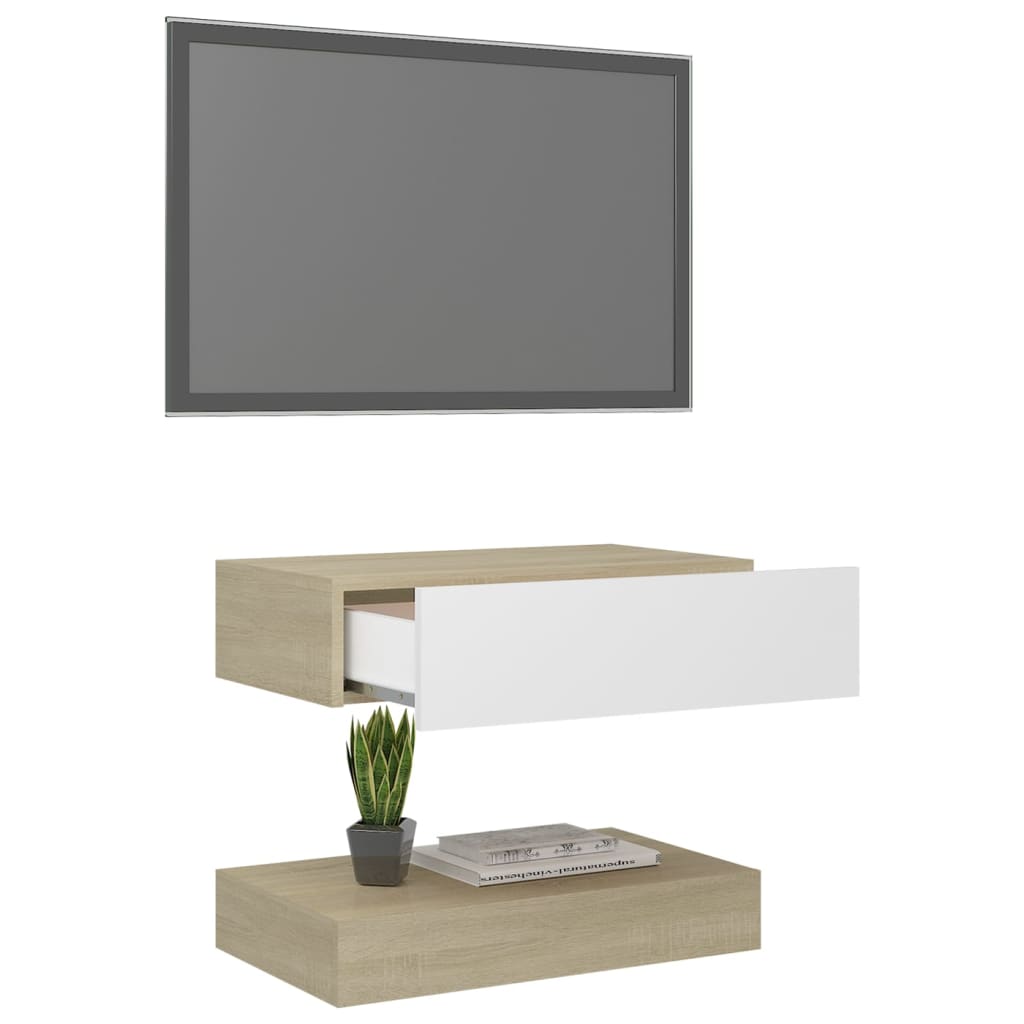vidaXL Mobile Porta TV con Luci LED Bianco e Sonoma 60x35 cm