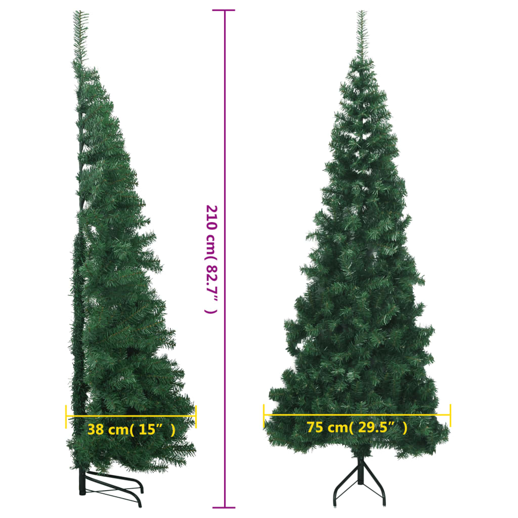 vidaXL Albero di Natale Artificiale ad Angolo con Supporto Verde 210 cm PVC