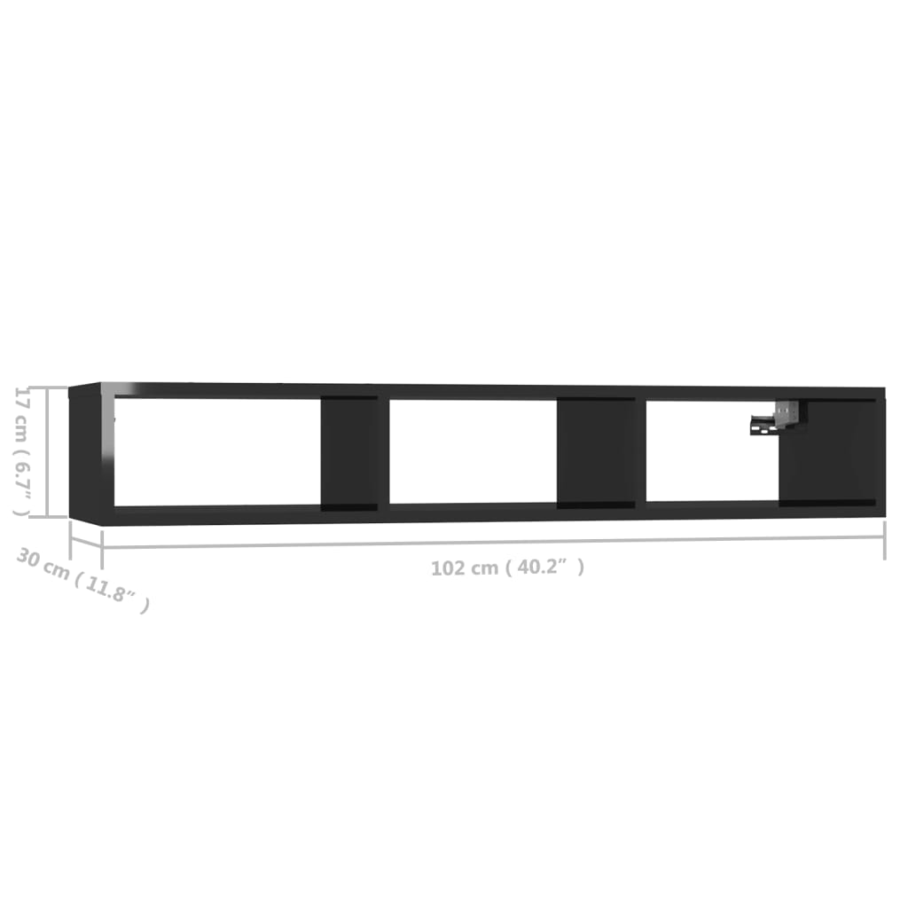 vidaXL Scaffale a Parete Nero Lucido 102x30x17 cm in Legno Multistrato