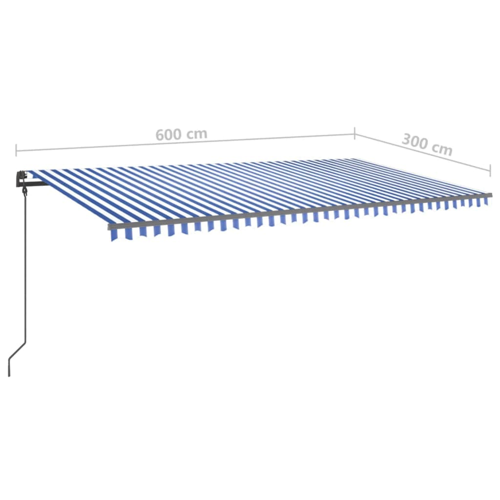 vidaXL Tenda da Sole Retrattile Manuale con LED 6x3 m Blu e Bianco